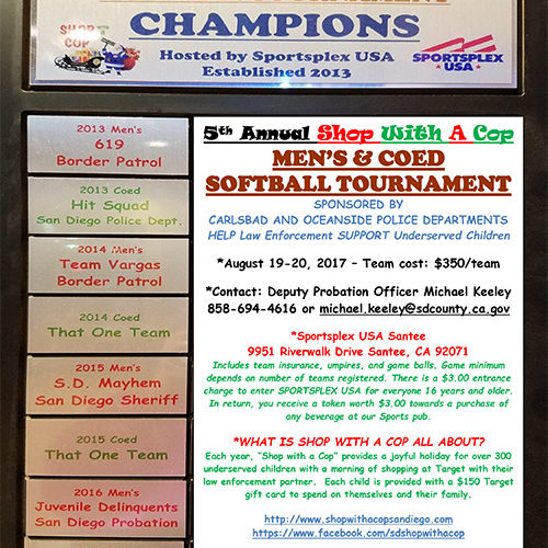 5th Annual Shop With A Cop MEN’S & COED  SOFTBALL TOURNAMENT